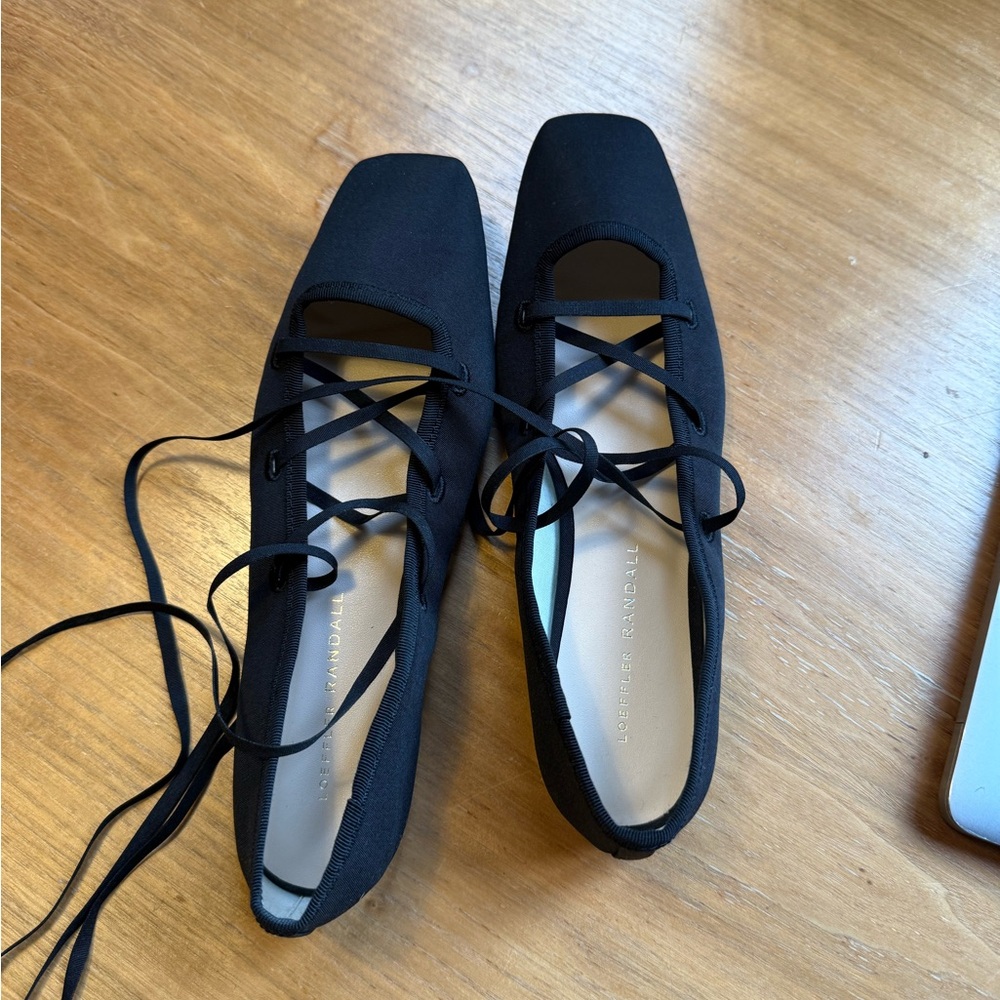 Loeffler Randall Black Lace-Up Square-Toe Flats